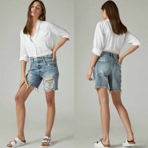 Lucky Brand High Rise 90's Loose Distressed Denim Shorts Size 00/24 - Picture 1 of 7